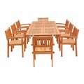 Dropship Vendor Group Drop ship Vendor Group V232SET33 Eco-Friendly 9-Piece Wood Outdoor Dining Set with Rectangular Extension Table and Stacking Chairs V232SET33